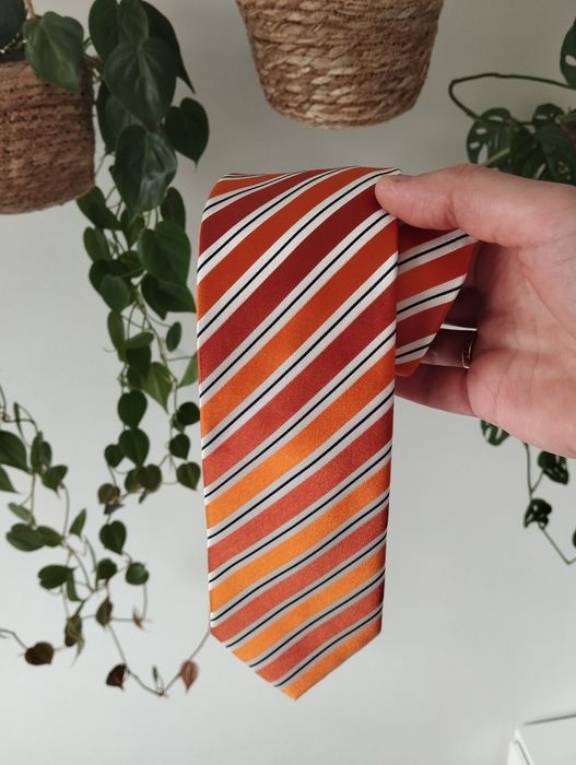 Krawat jedwabny 100% silk, w paski, pomarańczowy Gilberto