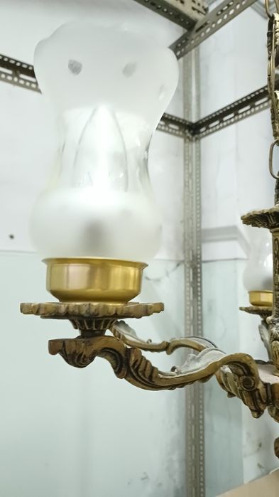 Candeeiro antigo de teto 5 tulipas