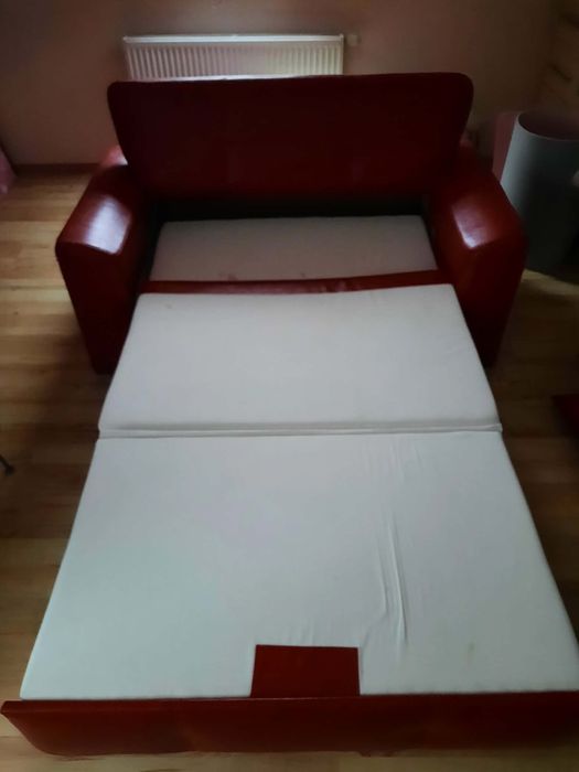 Kanapa sofa rozkladana skórzana czerwona
