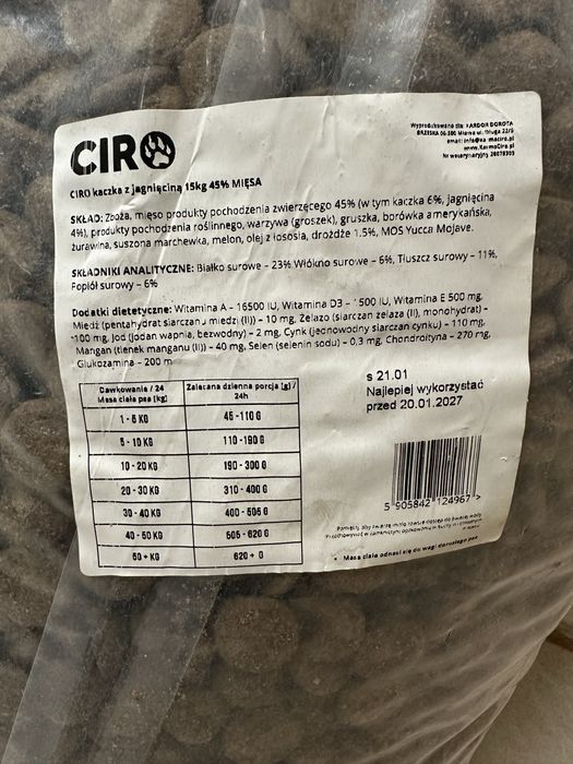 Karma dla psa Ciro, 15kg x 2worków
