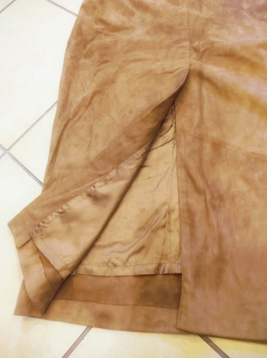 OuiSet maxi długa spódnica z naturalnej miękkiej skóry zamszowej