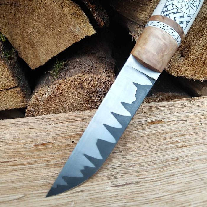 Нож финка "Пуукко", рог, ламинат, карельская береза