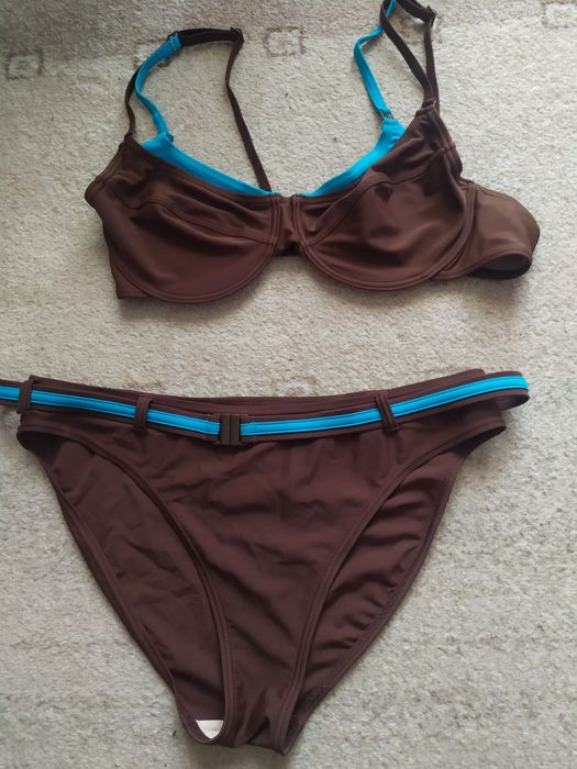 Kostium kąpielowy dwuczęściowy/bikini/opalacz czekoladowo-turkusowy r