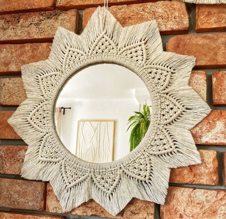 Lustro lusterko okrągłe makrama boho  48 cm