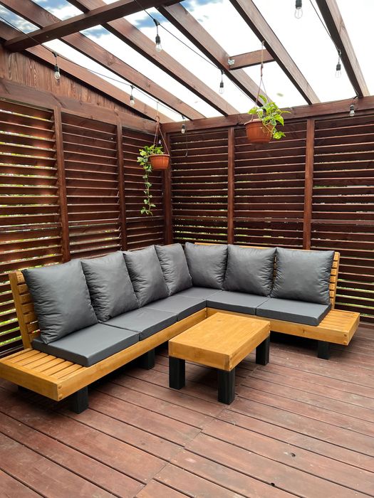 Sofa ogrodowa drewniana kanapa wypoczynek narożnik