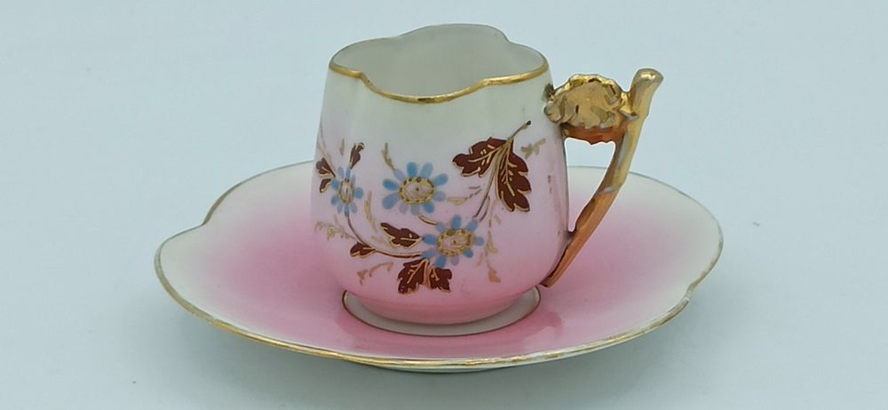 Porcelana Śląska DUO Różowe Filiżanka Kolekcjonerska Złocenia Emalia