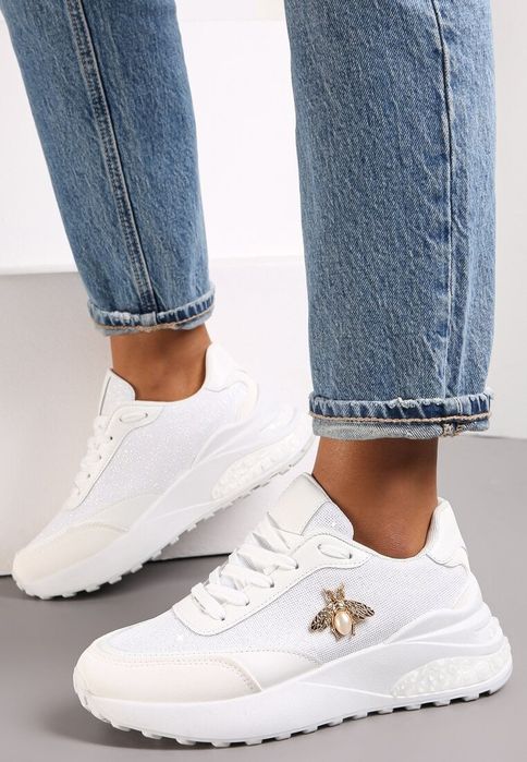 Nowe przepiękne sneakersy ze złotym owadem białe lekkie rozmiar 37