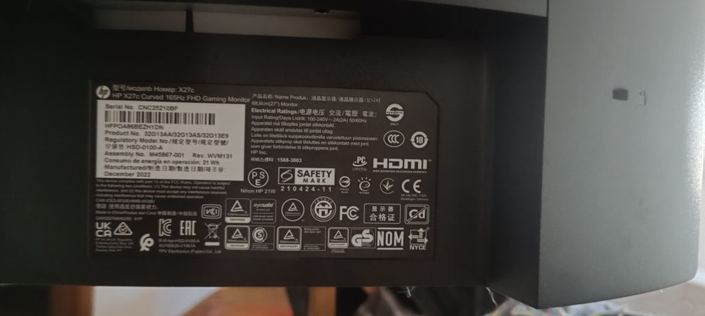 HP X27C 27" Curved 165Hz Gaming Monitor