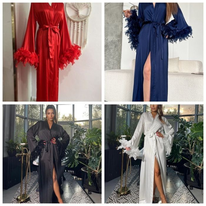 Жіночий довгий  халат з пір'ям, халатик з пір'ям  для фотосесії, подар