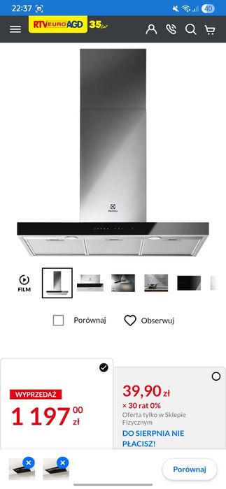 Okap electrolux 90 cm szerokości