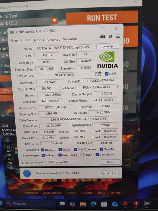 Lenovo legion 5 rtx3070 32gb ddr4 ryzen 7 5800h