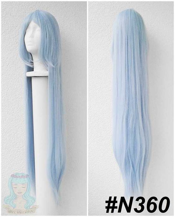 Długa metrowa 100cm peruka błękitna z grzywką niebieska cosplay wig