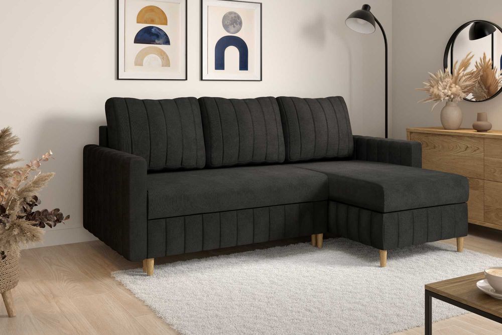 Narożnik Malmo. Rogówka. Sprężyny bonell, automat, welur, 2 pojemniki