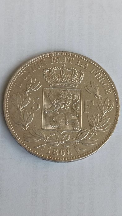 Moeda de prata de 1868.  Rei Leopoldo ll