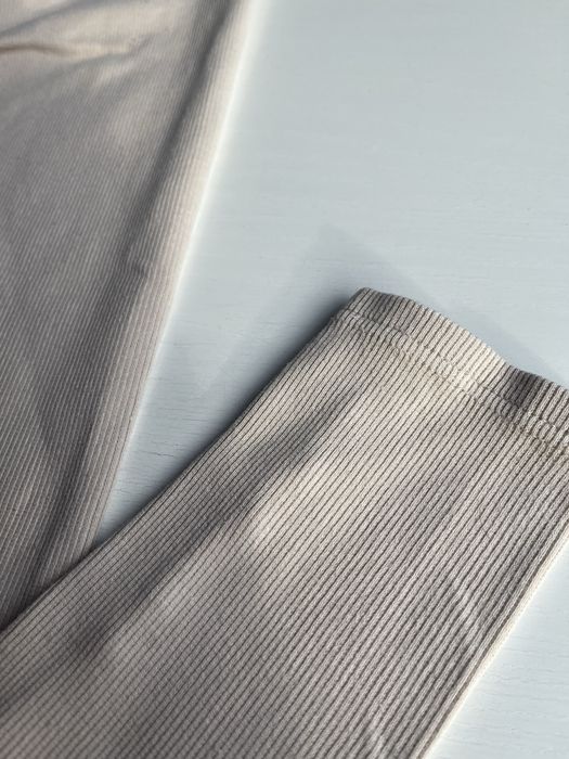 Beżowe legi Lenoshka XS S legginsy w prążek push up modelujące