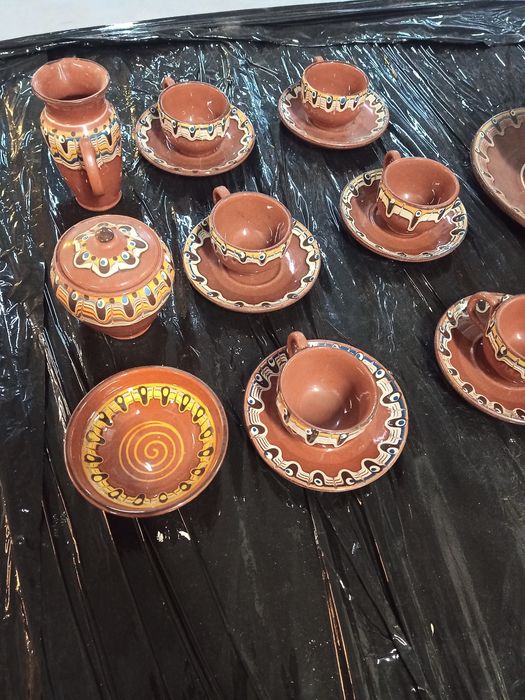 Ceramiczny serwis kawowy. Pawie oczko. Bułgarski