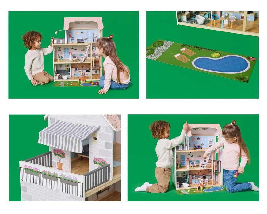 Domek dla lalek willa dzieci LED lalki XXL 3xpiętro DREWNO winda DEMO