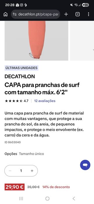 Capa para prancha de surf