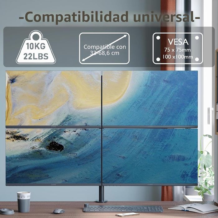 BONTEC Suporte monitor para 4 monitores de 13 - 27 polegadas LED/LCD, suporte para mesa com peso máximo de 10 kg de cada braço, rotação de 360 °