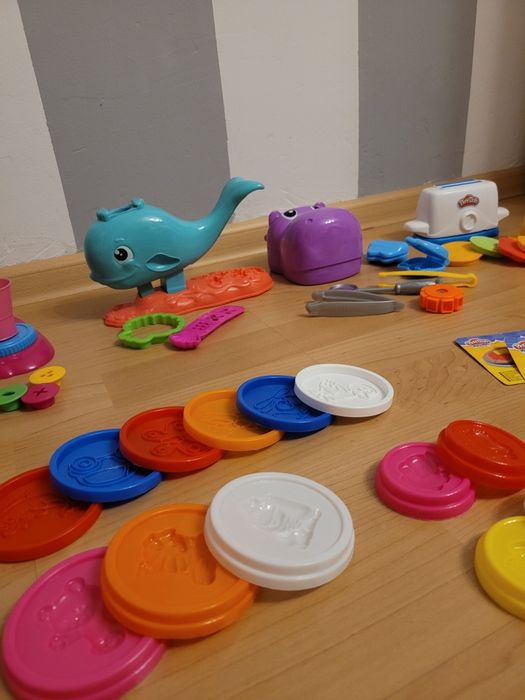 6) Zestaw Play Doh toster maszyna do lodów hipopotam dentysta wieloryb