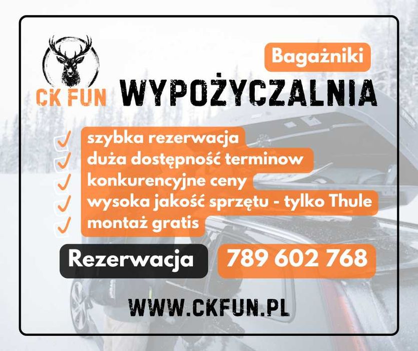 bagażnik dachowy, box dachowy, uchwyt rowerowy, wypożyczalnia
