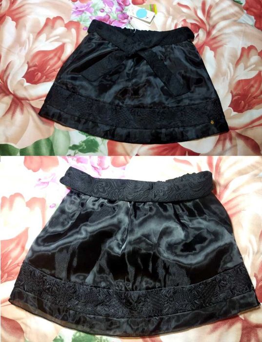 Нарядная Юбка черная с поясом на девочку спідниця чорна гарна 116-122