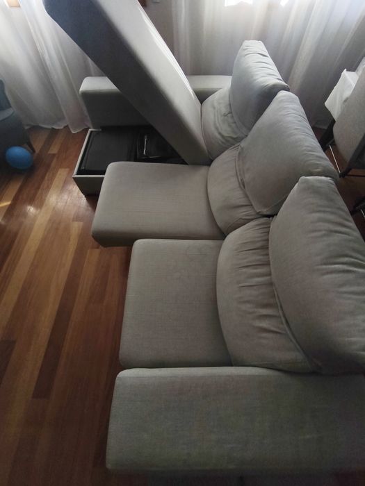 Sofá 3 lugares chaise longue cinzento