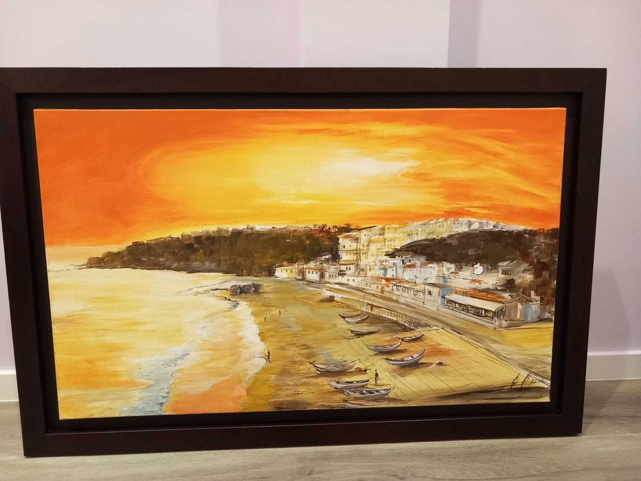 Quadro Pintura Paisagem praia Olhos de Água Algarve– Emoldurado