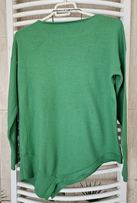 zielony, milutki sweter asymetryczny wełna merynosowa Monnari L/40