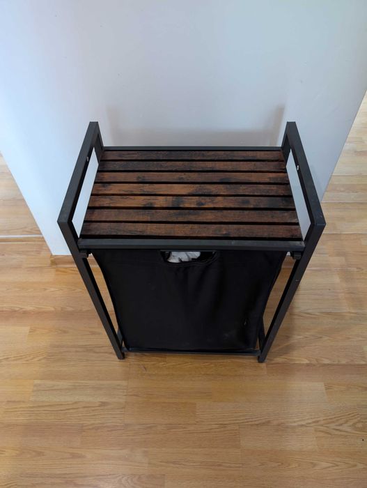 Wózek na pranie z półką - czarny, drewno - Stan idealny!