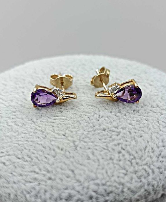 Złote Kolczyki z diamentami 9K 1,5g