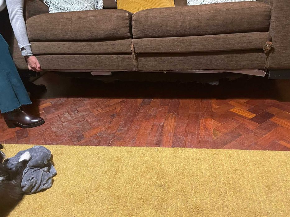 Sofá Castanho de tecido, extensível 202 cm - 3 lugares