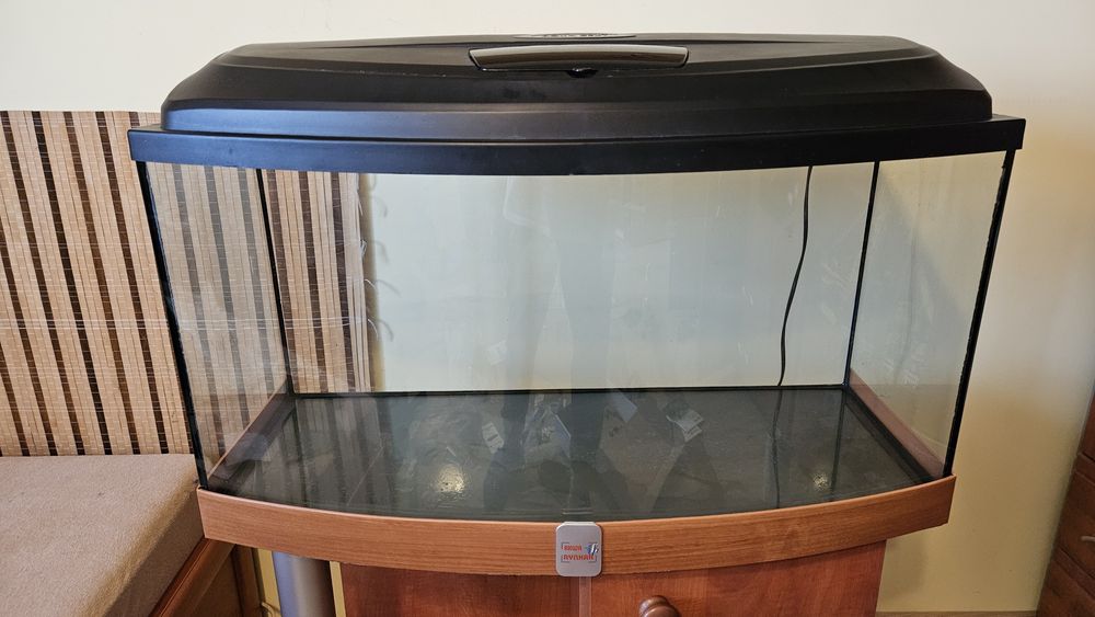 Akwarium zaokrąglone 100l + szafka + klapa z oświetleniem + tło