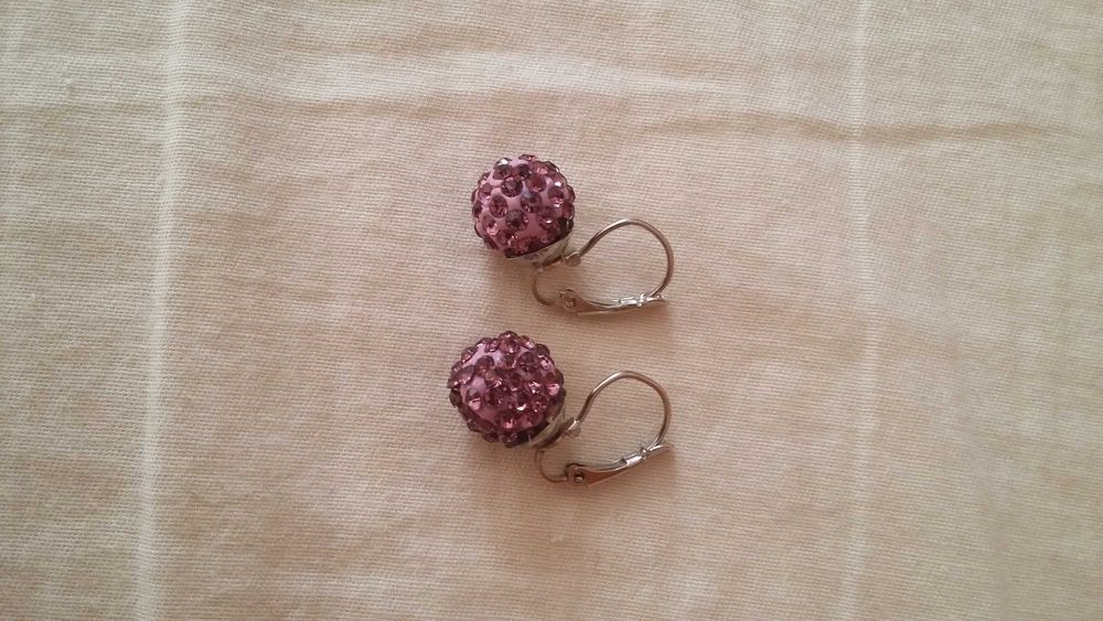 Liliowe kolczyki kulki shamballa 12mm