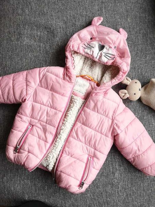Next różowa kurtka ocieplana kaptur króliczek 9-12m. 80 cm