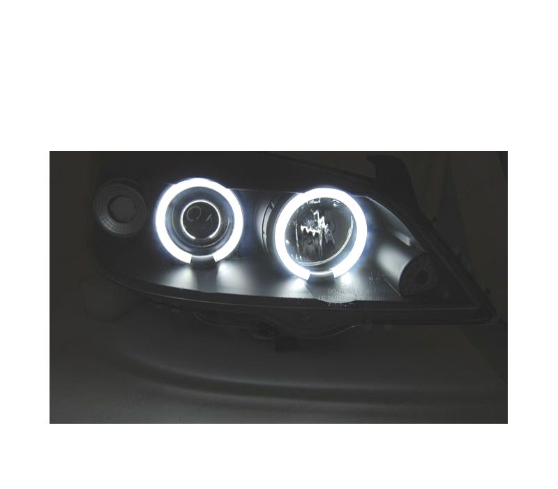 CONJUNTO DE FARÓIS PARA OPEL ASTRA G 97-04 ANGEL EYES LUZ DIURNA PRETOS