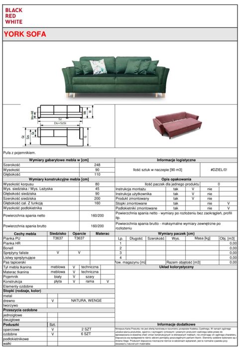 Kanapa rozkładana BRW York
