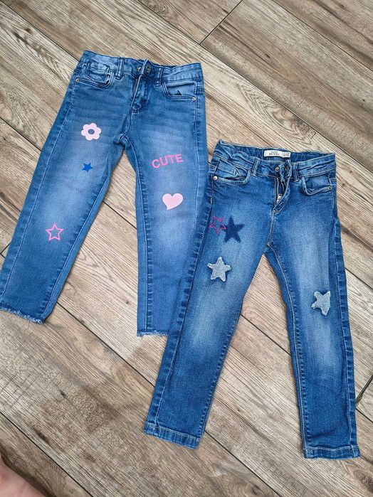 2x jeansowe spodnie 104 3/4 lata
