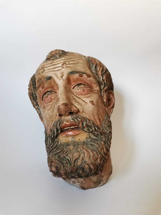 Busto de Santo em terracota policromada
