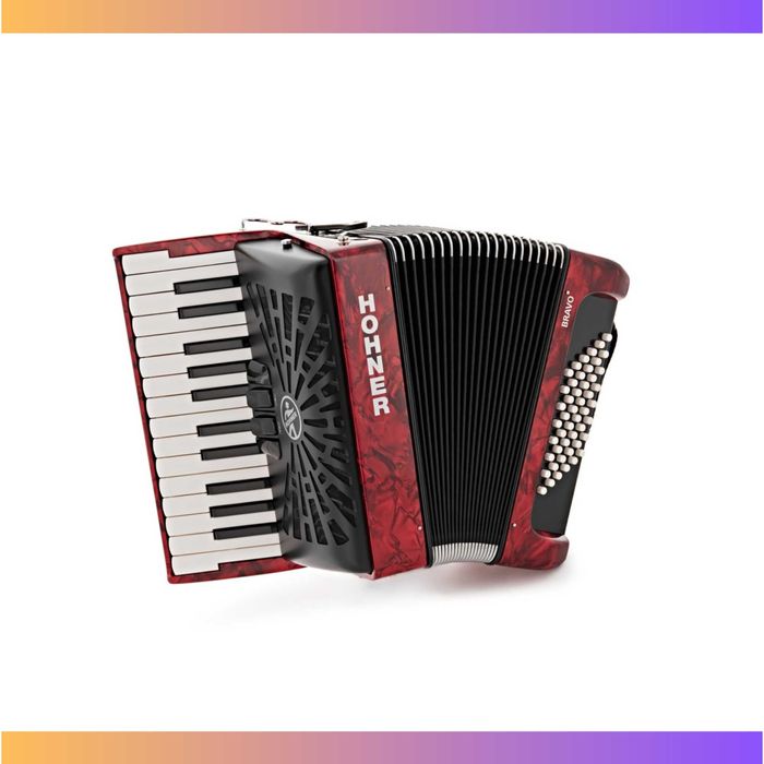 Akordeon klawiszowy HOHNER Bravo 48 basów + akcesoria, czerwony, NOWY