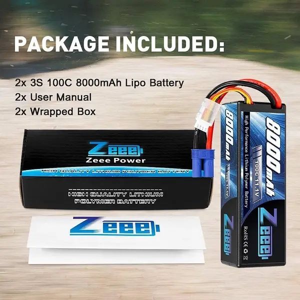 Комплект з 2 акумуляторів Zeee 11.1V 8000mAh 3S Lipo100C з роз’ємомEC5