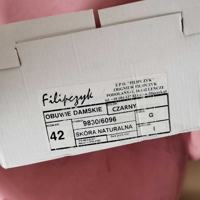 Nowe skórzane czółenka czarne 42 obcasy Filipczyk buty damskie