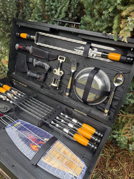 Шампура 3 мм 6/8 штук в кейсе столике на подарок мужчине день рождения