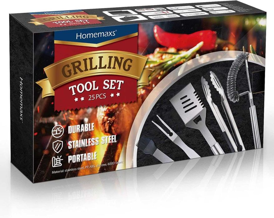 Zestaw do grilla Redriver – 25 elementów, stal nierdzewna, etui, akcesoria BBQ