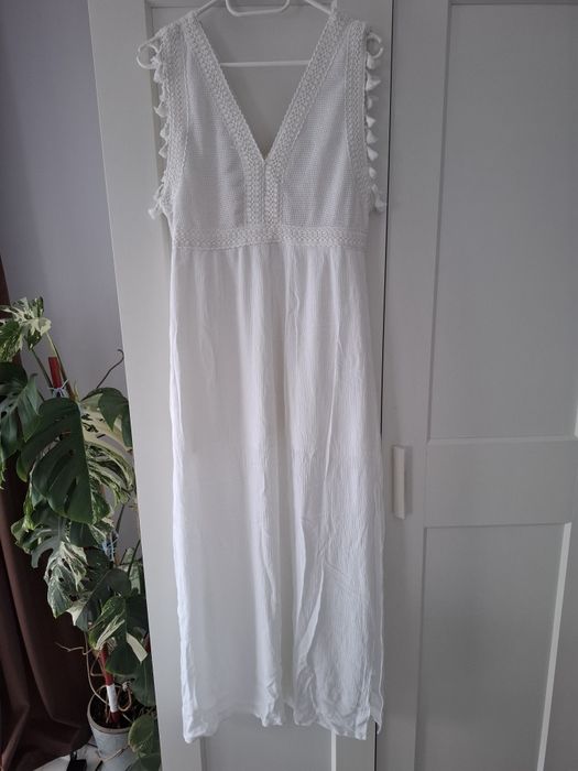 Biała sukienka boho,ażurowa 38/40