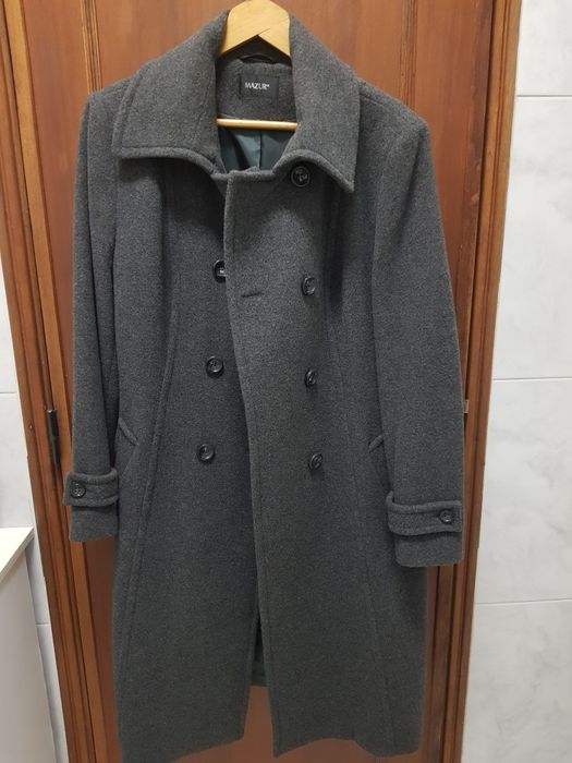 Casaco comprido mulher lã caxemira fazenda cinzento escuro NOVO