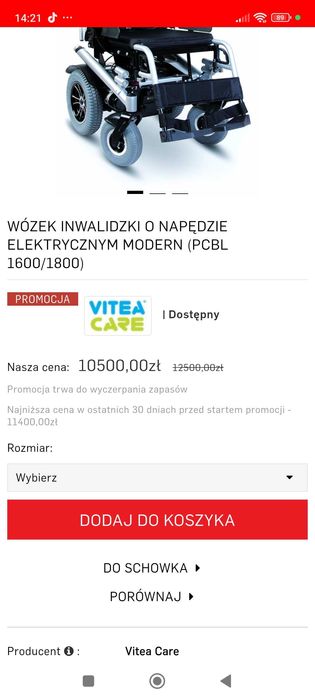 Wózek elektryczny Brand vitea care  1800 PCBL