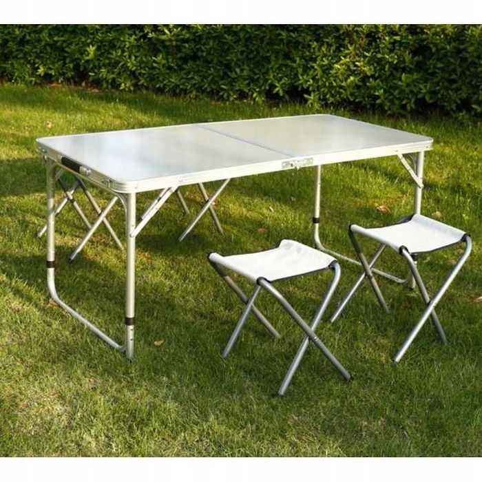 ZESTAW stół turystyczny stolik cateringowy składany +4 krzesła walizka