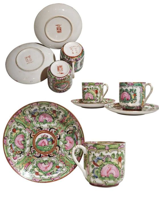 Conjunto de 2 Chávenas e Pires - Porcelana Chinesa - Macau