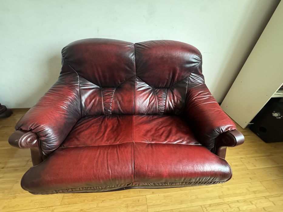 Шкіряний диван  3+2 крісло і пуф натуральна шкіра